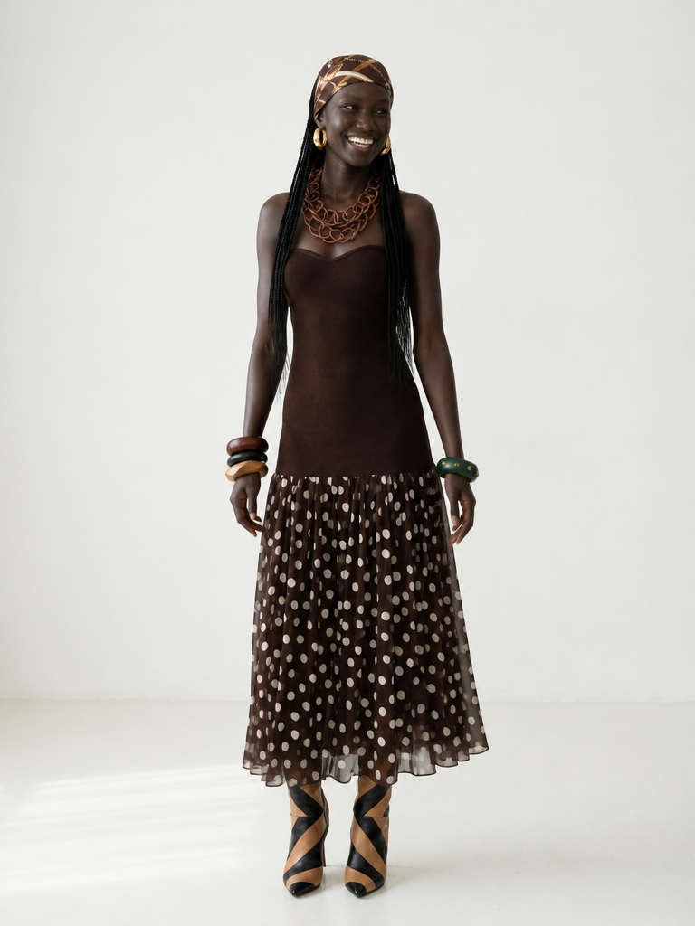 Radiant Polka Dot Pleated Maxi Dress