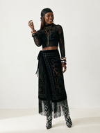 Divine Velvet Fringe Midi Skirt