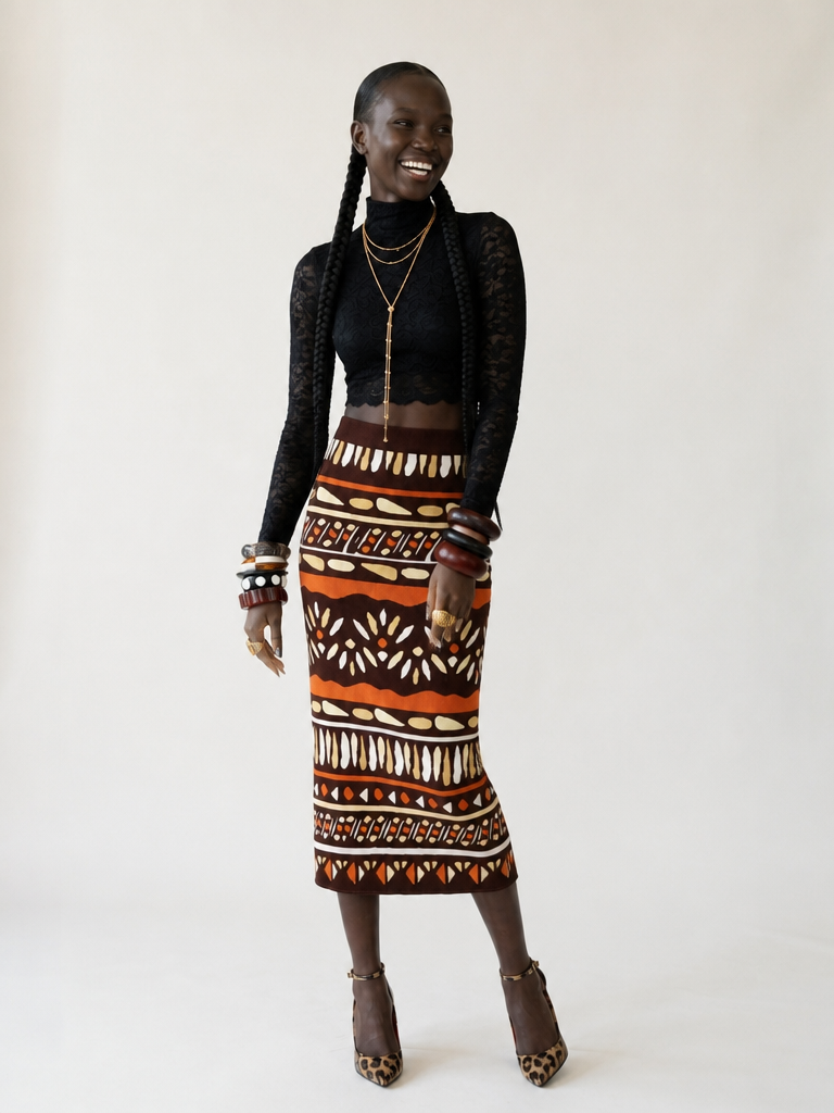 Wanderlust Pleated Print Midi Skirt