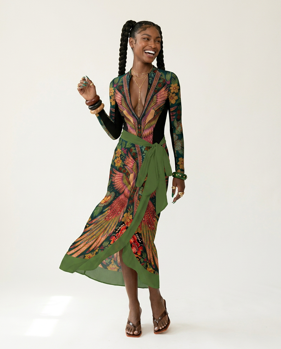 Wild Heart Printed Long-Sleeve One-Piece