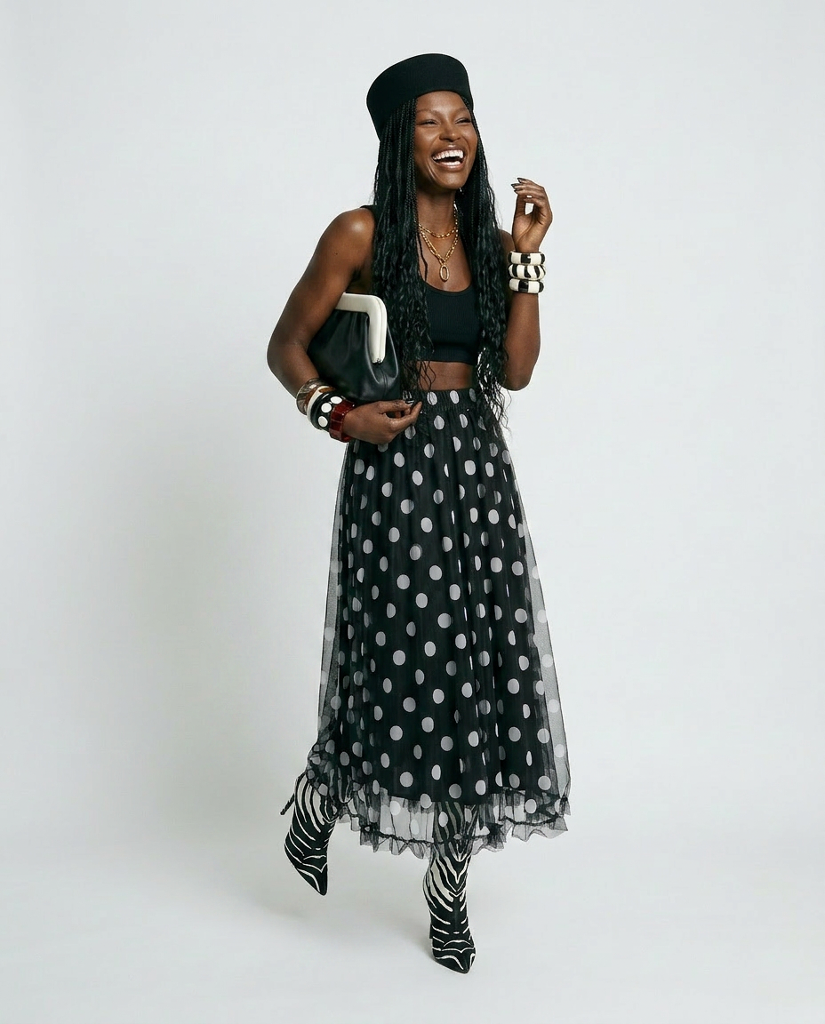 Confident Mesh Polka Dot Skirt