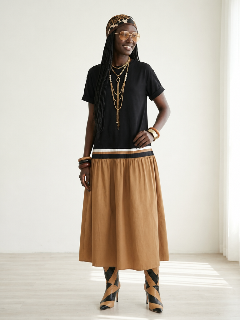 Grounded Patchwork Loose Maxi Dress