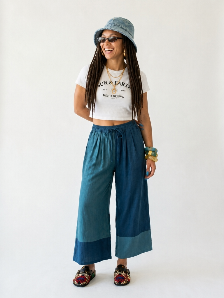 Audacious Color-Block Wide Leg Jeans