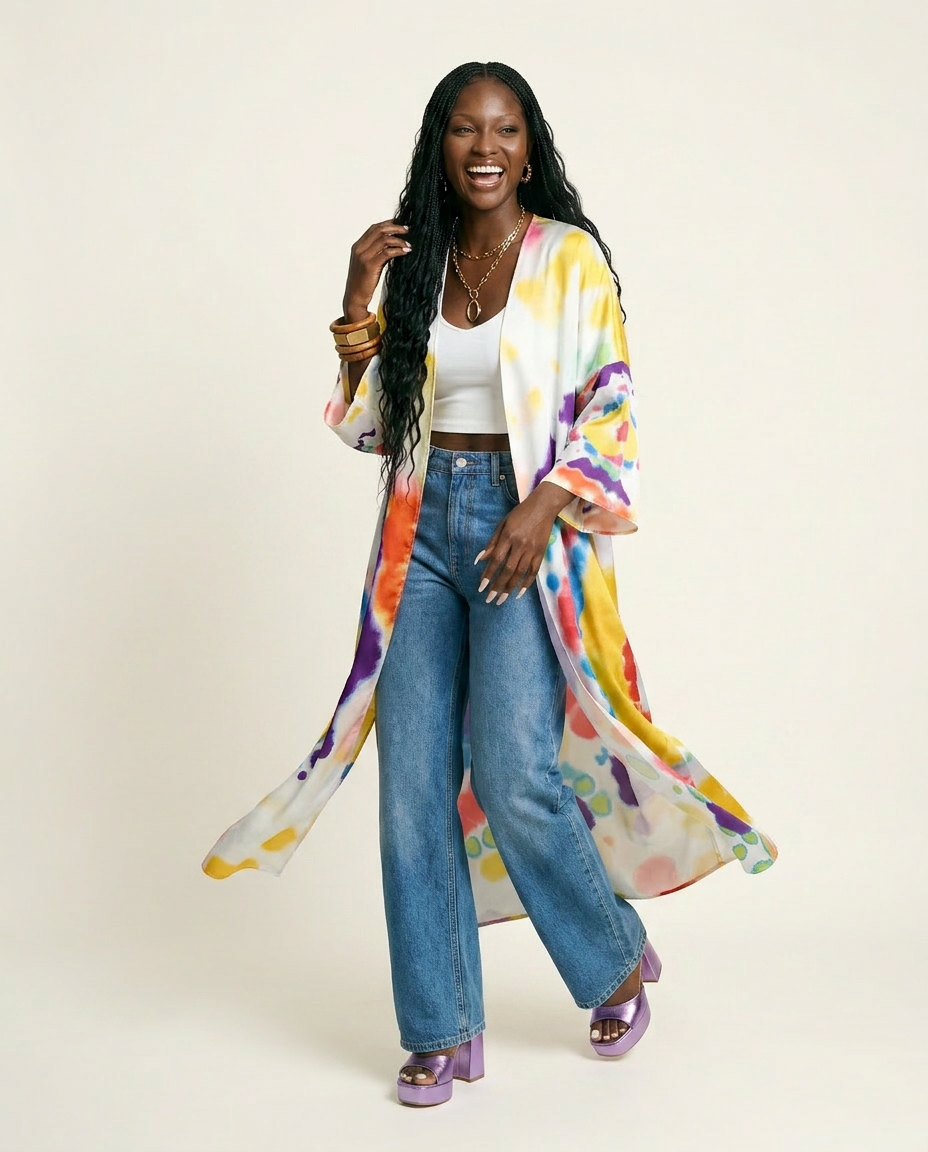 Vibrant Tie-Dye Bohemian Kimono