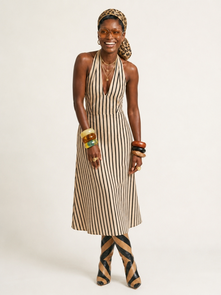 Free Spirit Striped Halter Maxi Dress