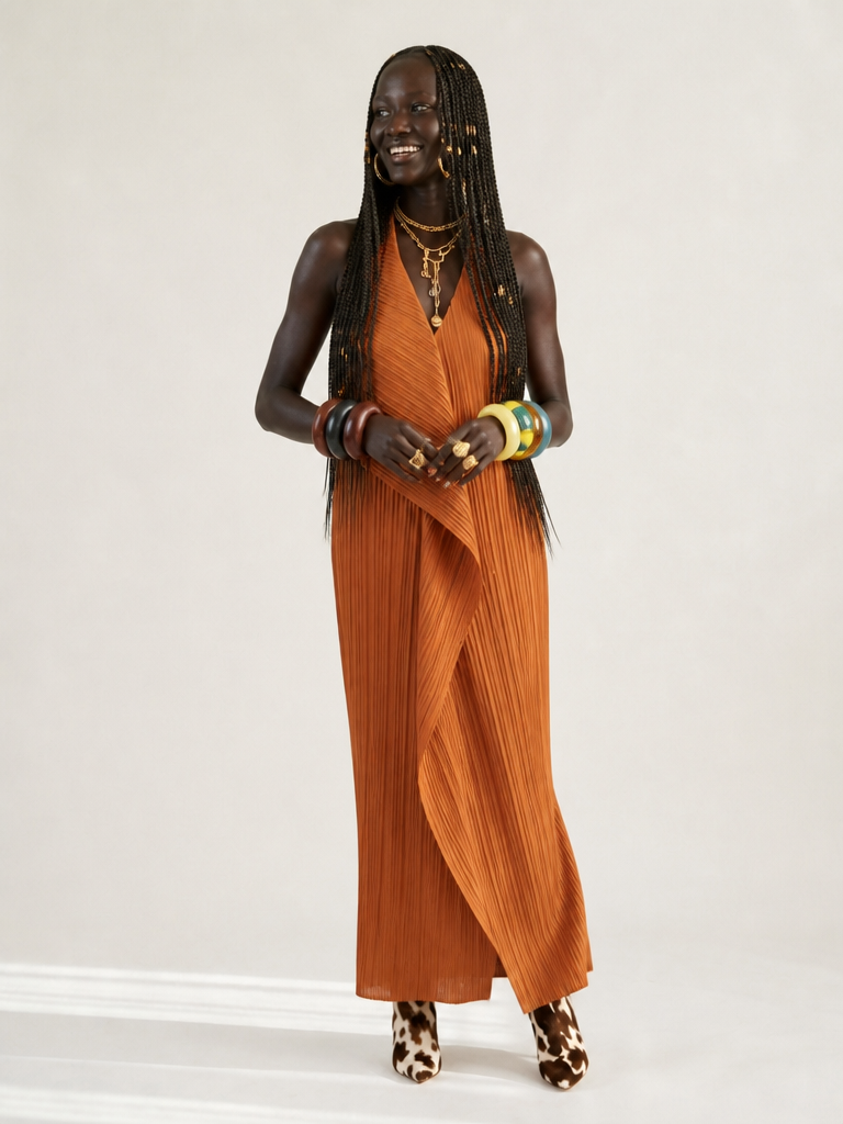 Radiant Pleated Halter Maxi Dress