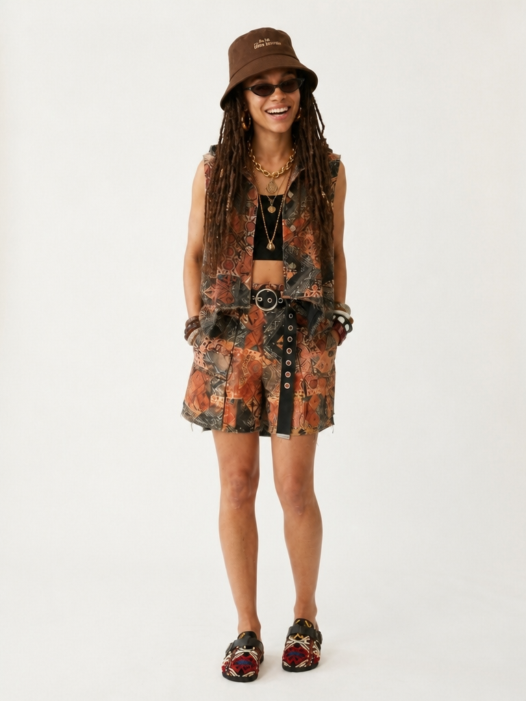 Daring Printed Denim Vest