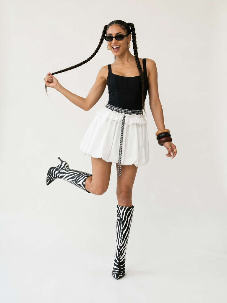 Free Spirit Ruffle Patchwork Mini Skirt