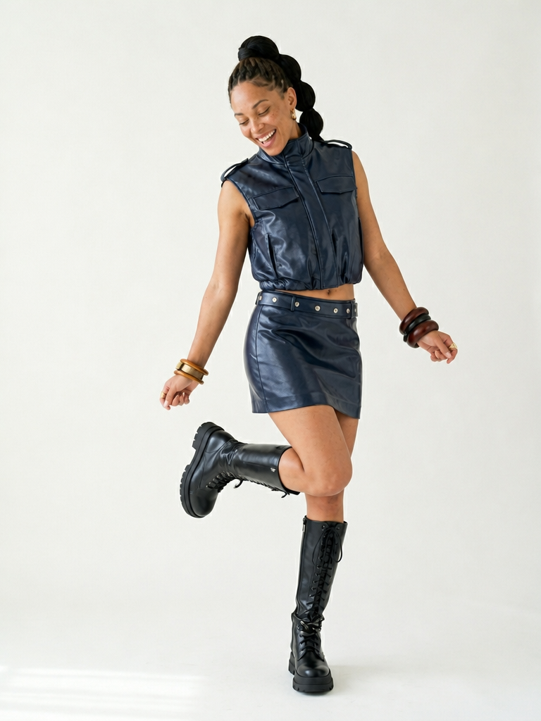 Daring Faux Leather Two-Piece Set