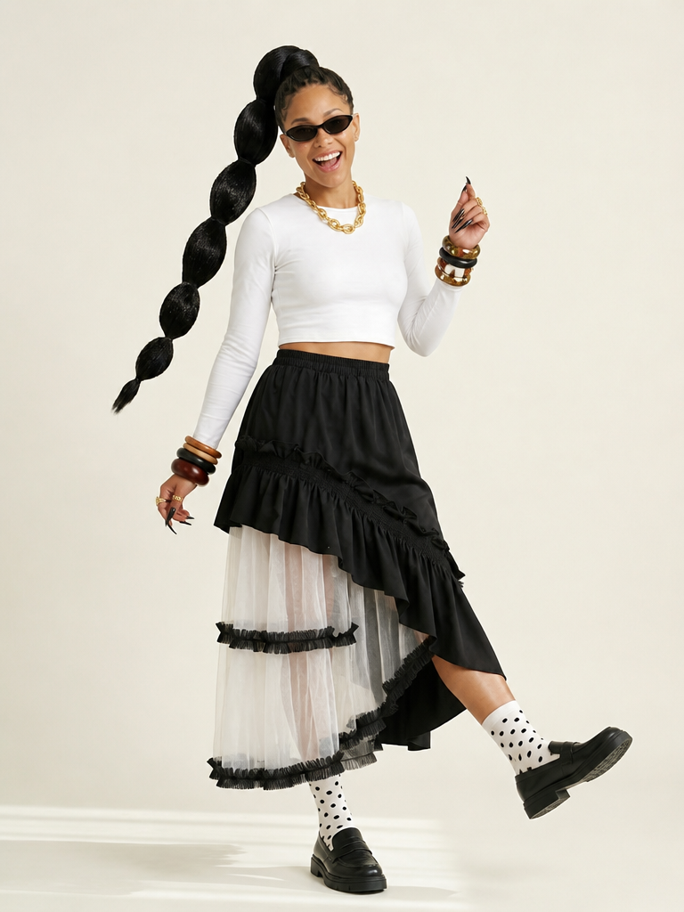 Unique Irregular Ruffle Mesh Skirt