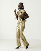 Divine Golden Pleated Two-Piece Set