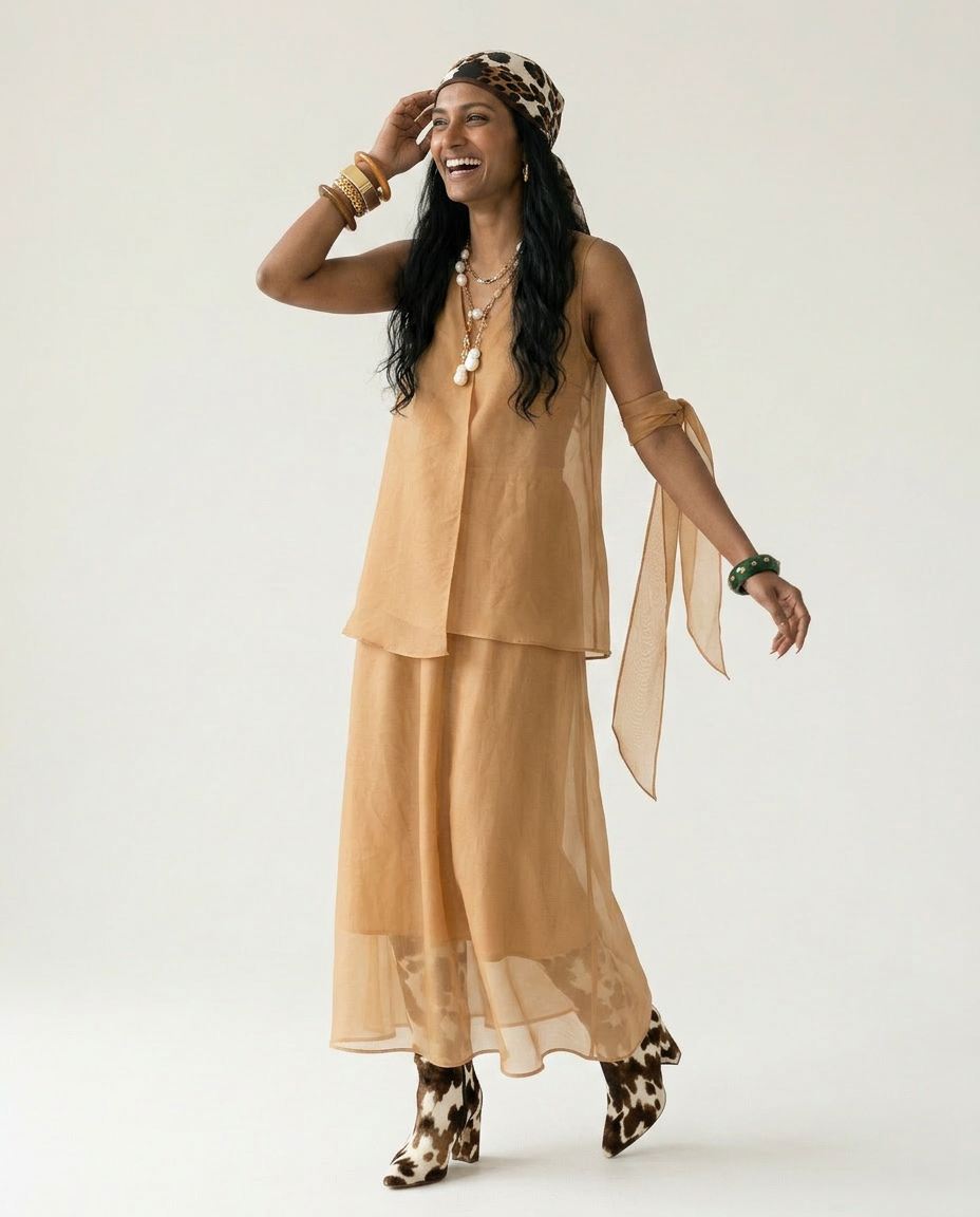 Liberated Sheer V-Neck Two-Piece Set