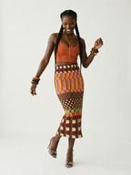 Spirited Pleated Geometric Midi Skirt