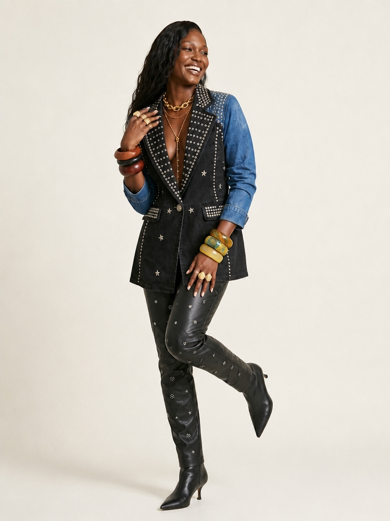 Mighty Studded Denim Blazer