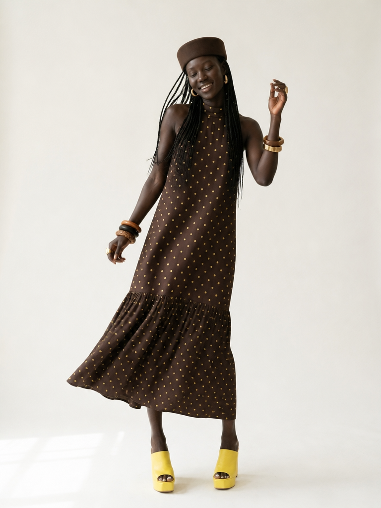 Worthy Polka Dot Halter Midi Dress