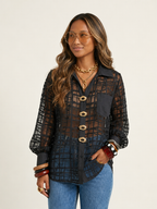 Bold Mesh Plaid Blouse