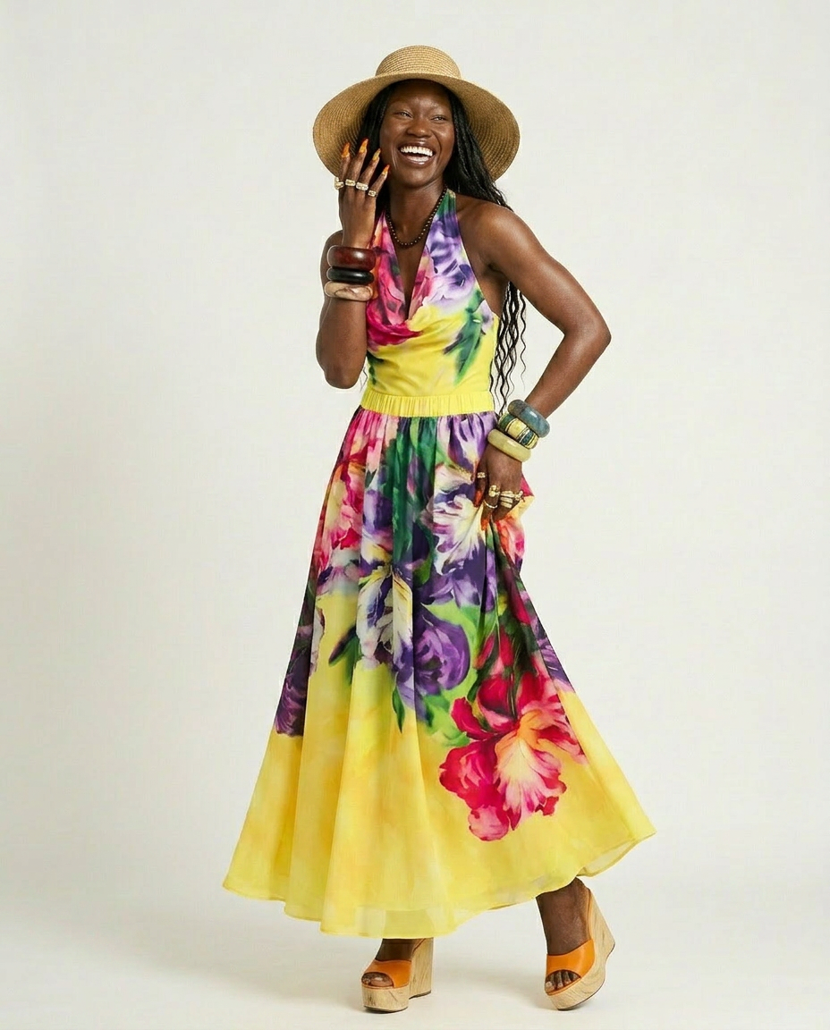 Vivacious Printed Halter One-Piece