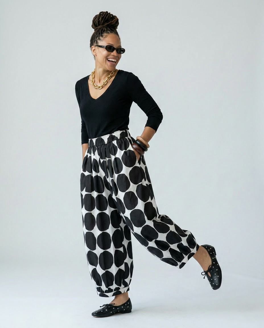 Vibrant Polka Dot Wide Leg Trousers