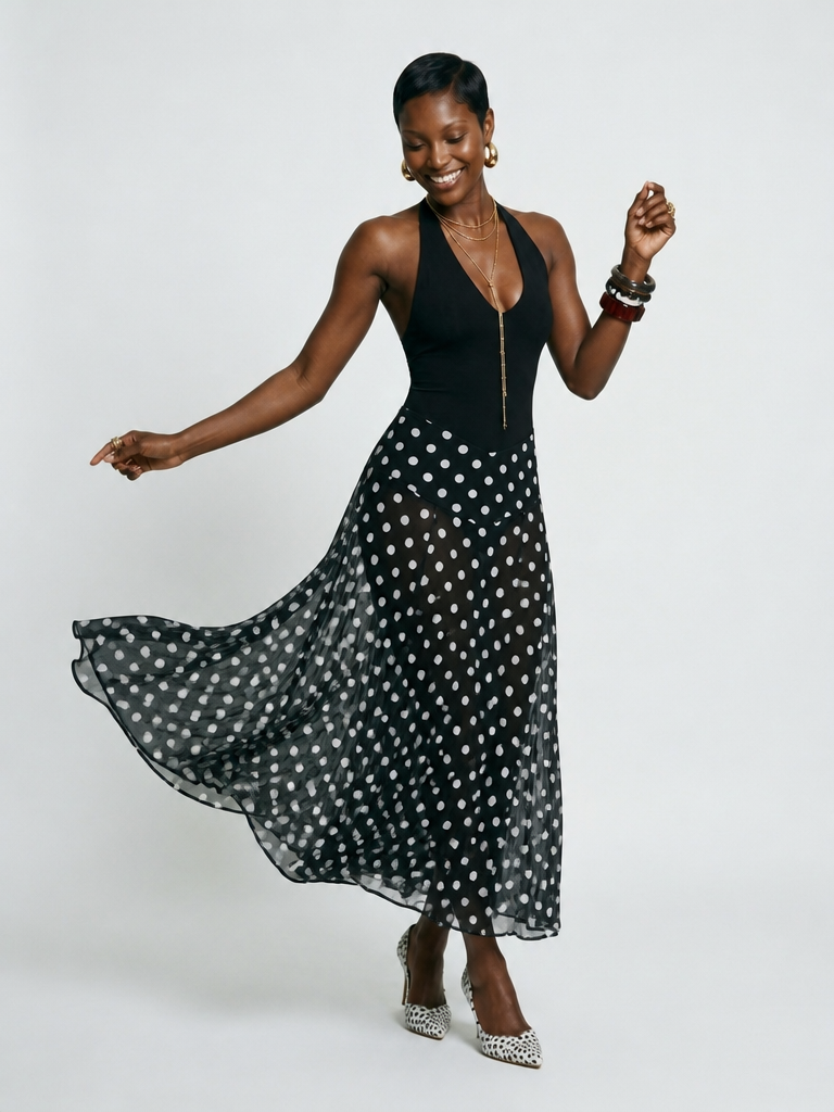 Free Spirit Polka Dot Halter Maxi Dress