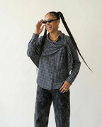 Unique Plaid Irregular Bow Blouse