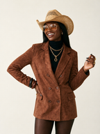 Confident Double Breasted Faux Suede Blazer