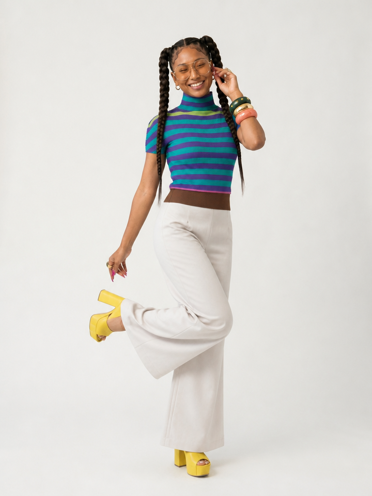 Vibrant Striped Pleated T-shirt
