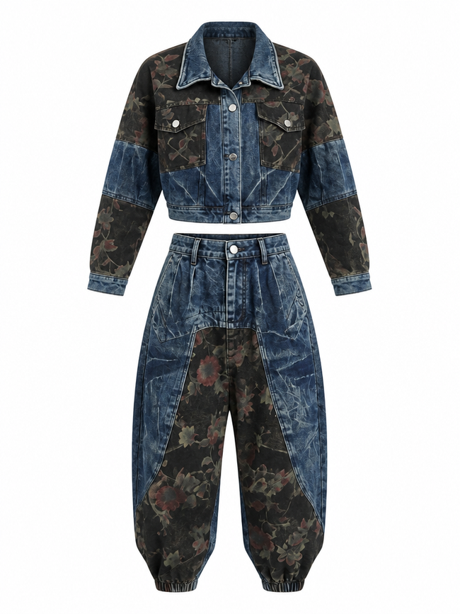 Untamed Floral Patchwork Denim Set Hover Image