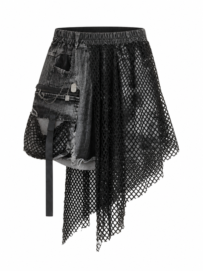 Audacious Mesh Denim Shorts Hover Image
