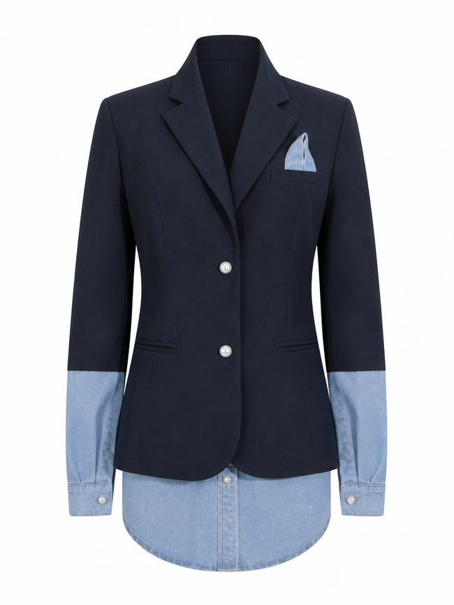 Audacious Denim Spliced Blazer Hover Image