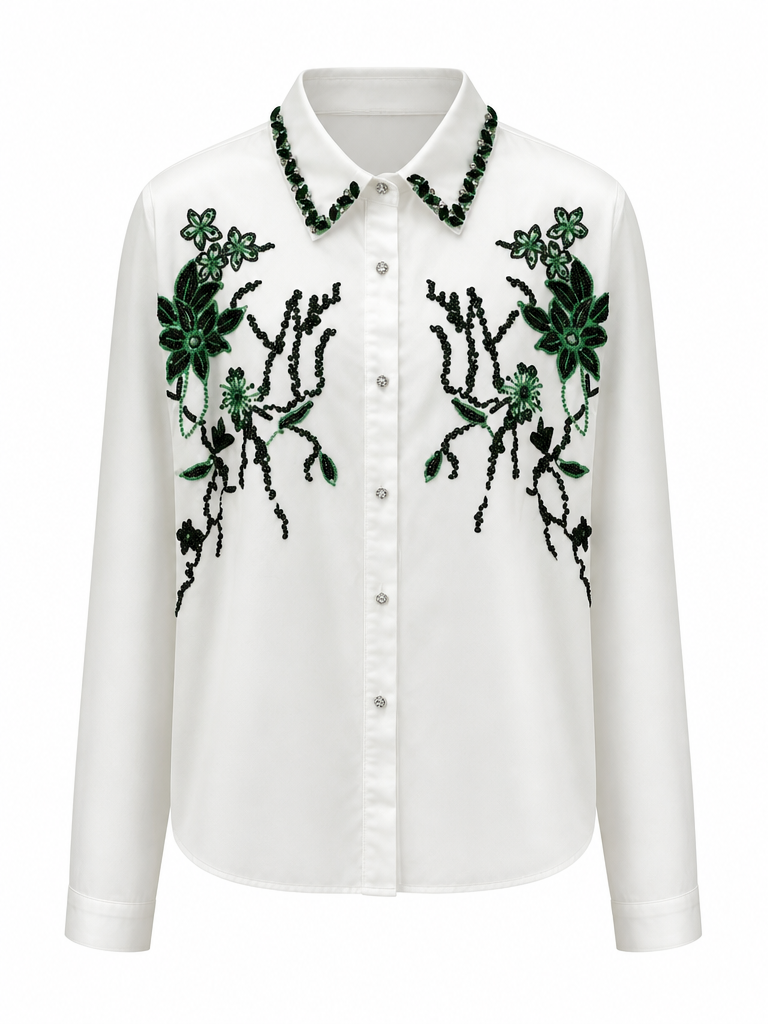 Divine Rhinestone Floral Embroidered Blouse