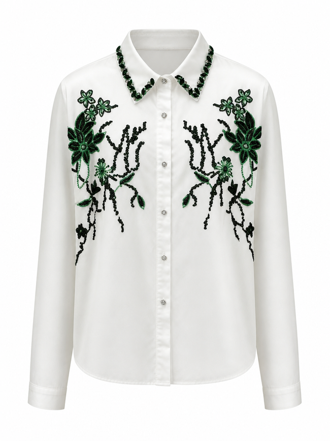 Divine Rhinestone Floral Embroidered Blouse Hover Image