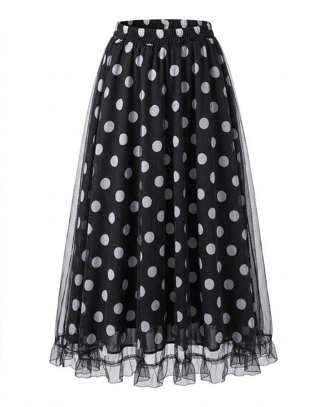 Confident Mesh Polka Dot Skirt Hover Image