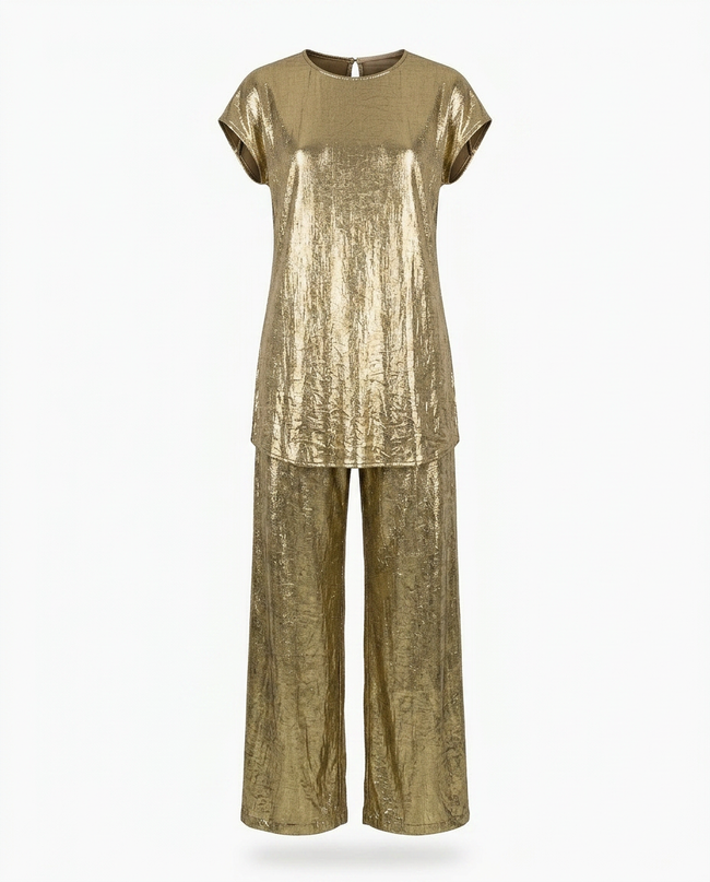 Divine Golden Pleated Two-Piece Set Hover Image