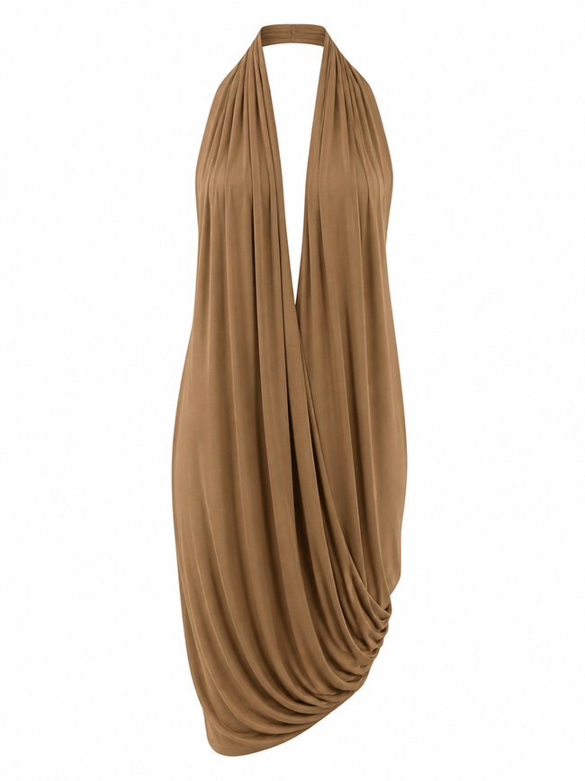 Confident Halter Ruched Maxi Dress Hover Image