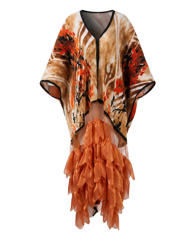 Radiant Pleated Ruffle Maxi Kaftan Hover Image