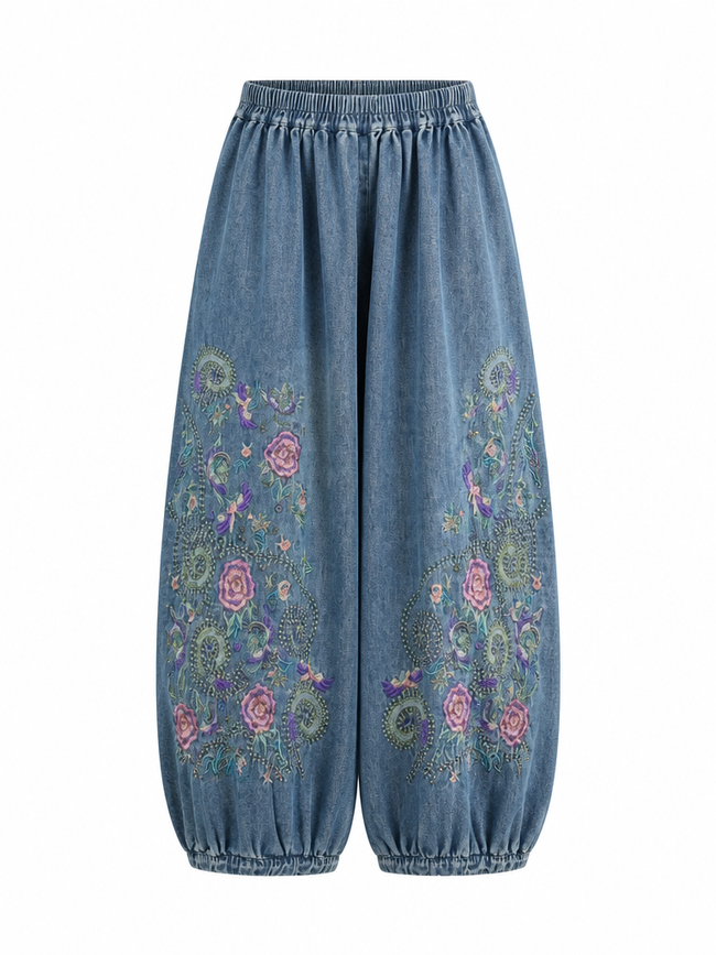 Free Spirit Embroidered Denim Wide-Leg Pants Hover Image
