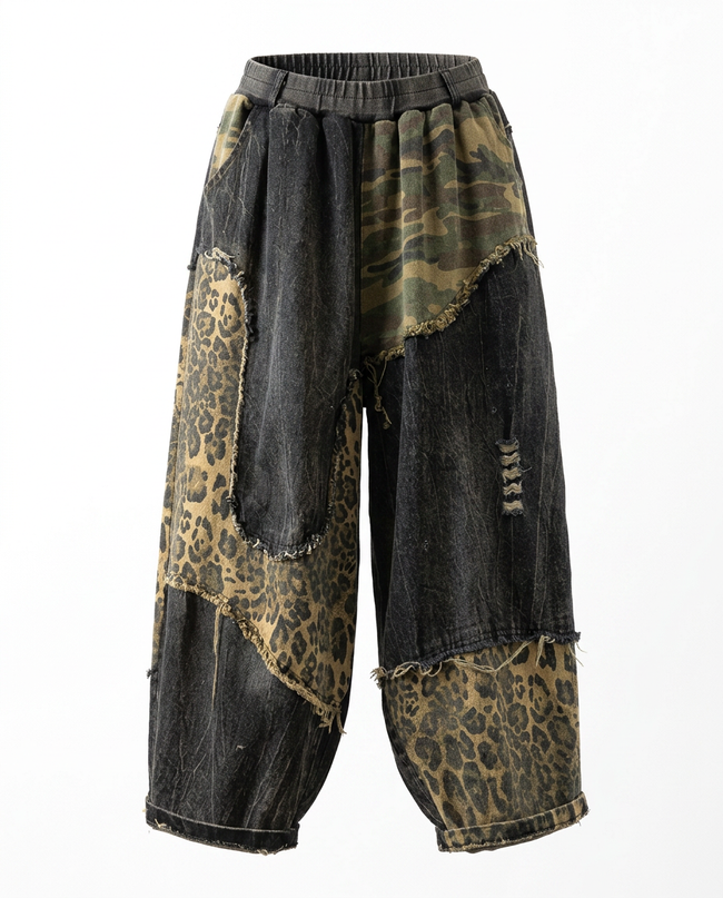 Audacious Camo Leopard Patchwork Jeans Hover Image