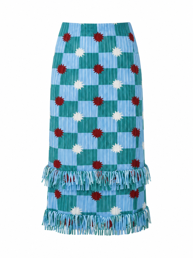 Spirited Plaid Tassel Midi Skirt Hover Image