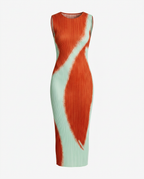 Vibrant Geometric Pleated Midi Dress