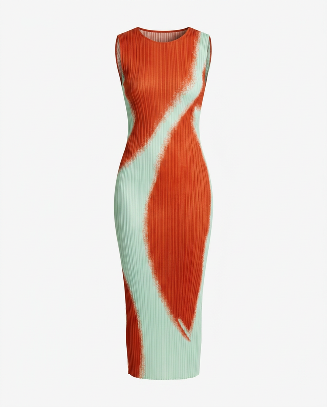 Vibrant Geometric Pleated Midi Dress Hover Image