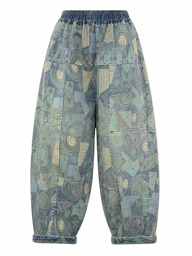 Wanderlust Printed Loose Harem Jeans Hover Image