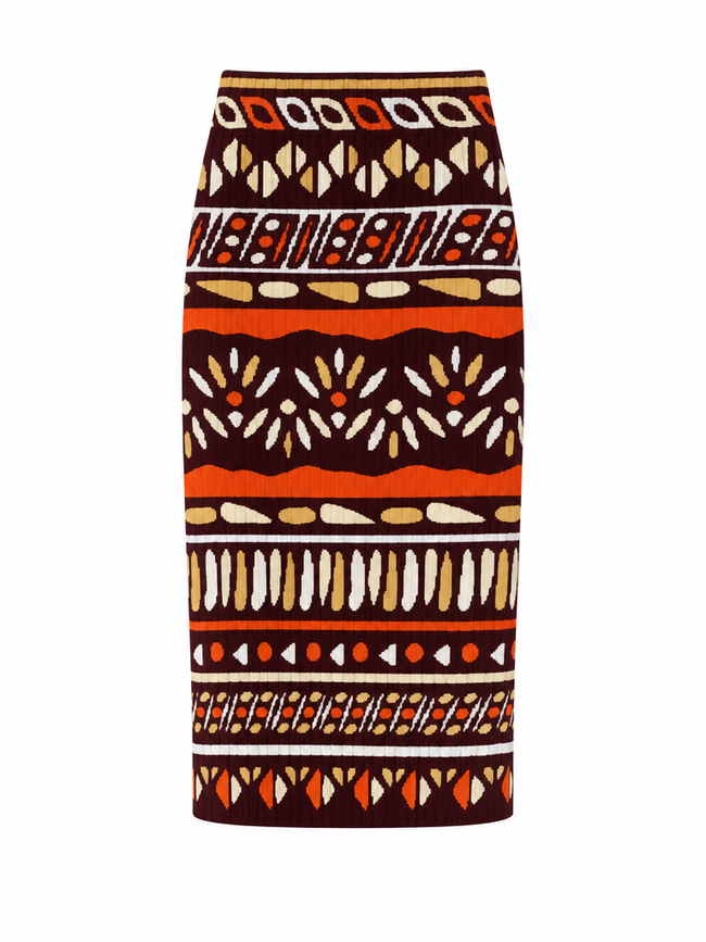 Wanderlust Pleated Print Midi Skirt Hover Image