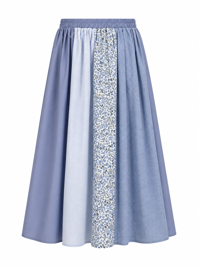 Wanderlust Patchwork Floral A-Line Skirt Hover Image