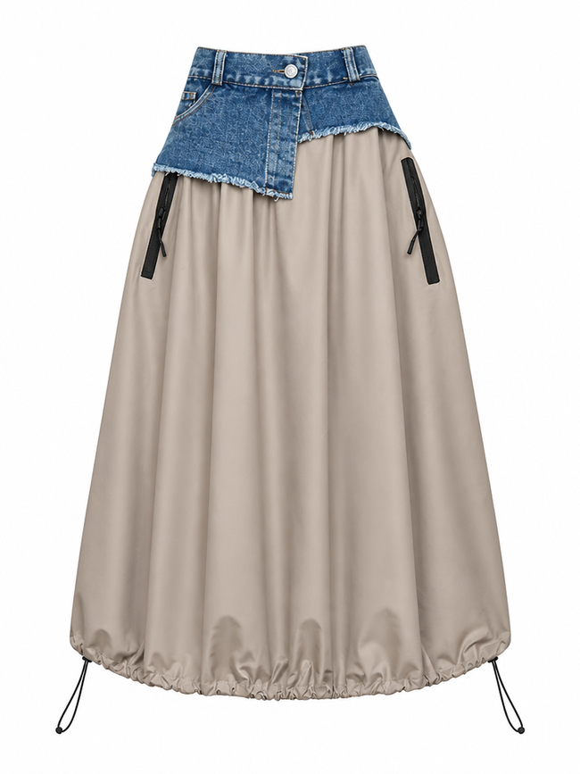 Adventurous Patchwork Denim Skirt Hover Image