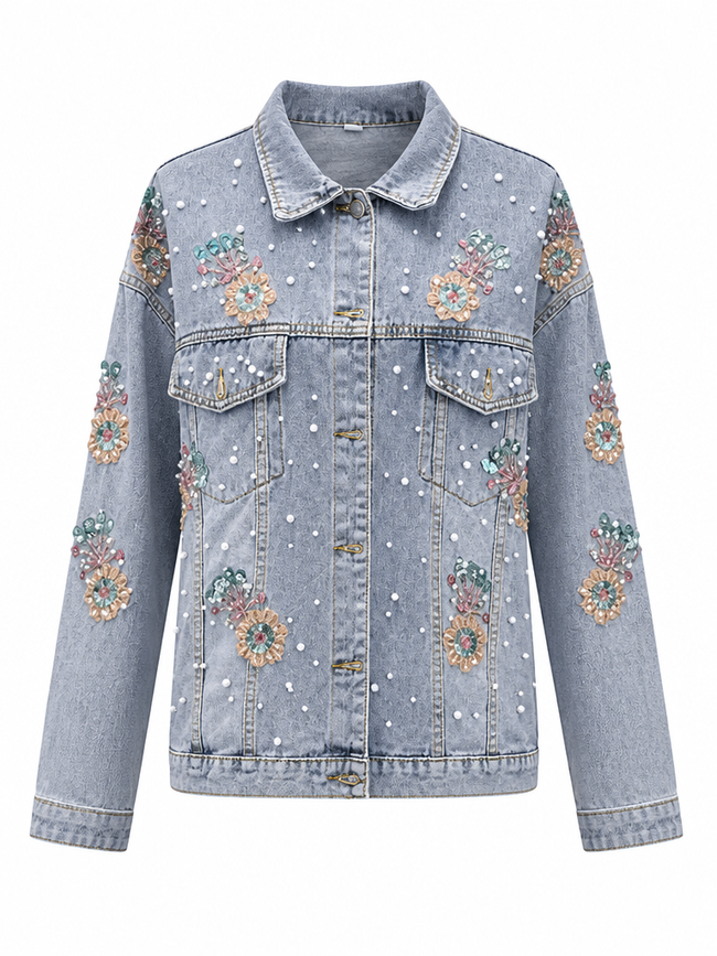 Fierce Pearl Sequin Denim Jacket Hover Image