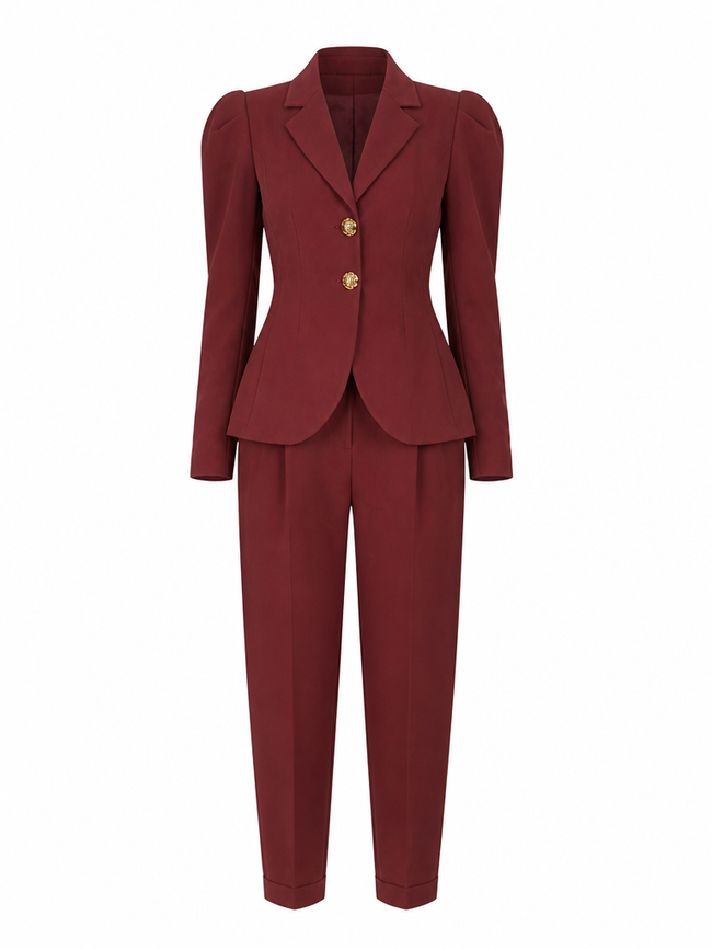 Confident Slim Puff Sleeve Pant Suit Hover Image