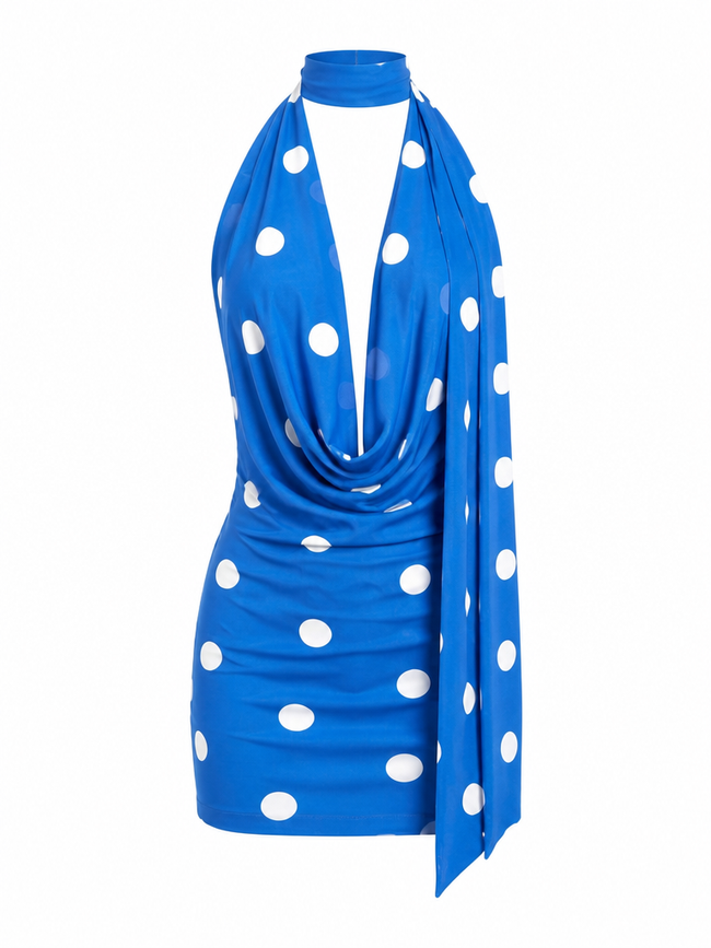 Confident Polka Dot Halter Mini Dress Hover Image