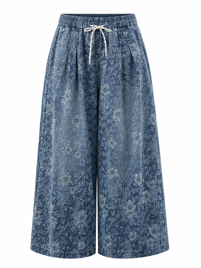 Boundless Printed Denim Wide Leg Jeans Hover Image