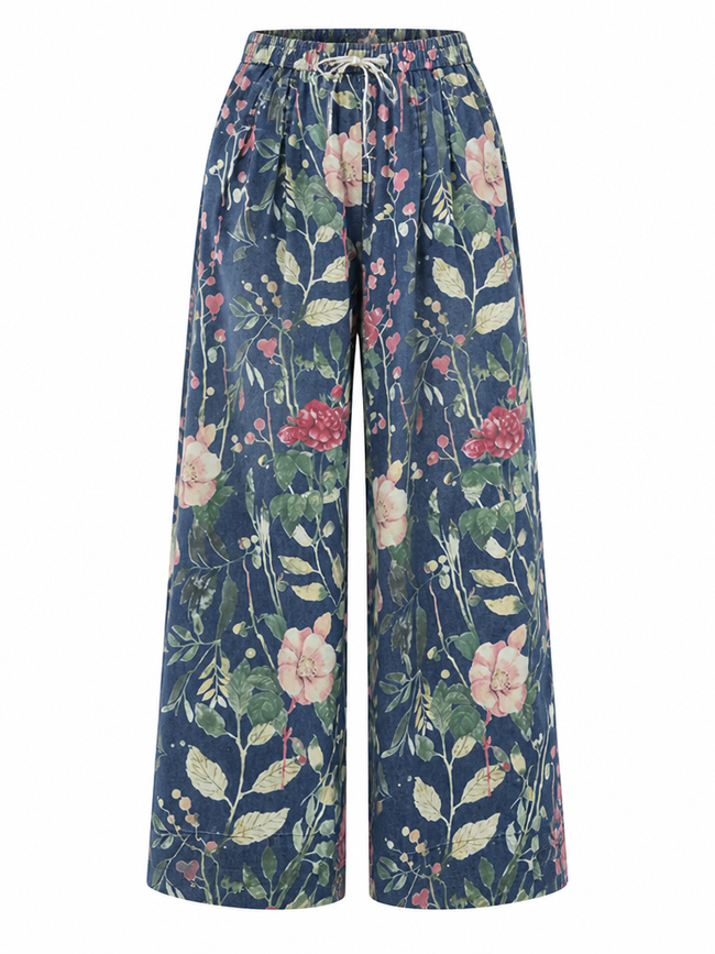 Wanderlust Floral Denim Wide-Leg Jeans Hover Image