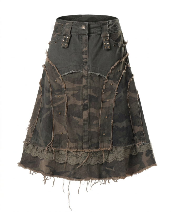 Daring Camouflage Lace Maxi Skirt Hover Image